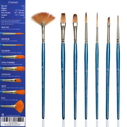 Professional 7 piece watercolour paint brush set with synthetic artist brushes