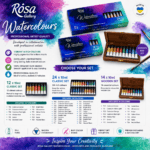 Rosa Gallery professional watercolour paint sets 12 24 and 14 colours 10ml tubes